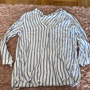 Blue and white striped button V necked long sleeve light top
